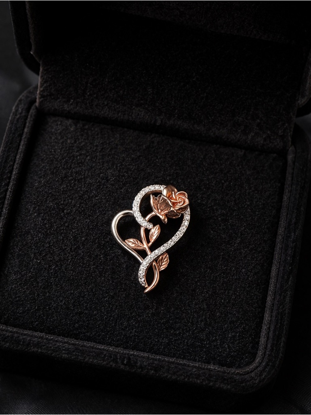 Enchanted Disney Diamond Belle Rose Heart Pendant in Sterling Silver rose gold